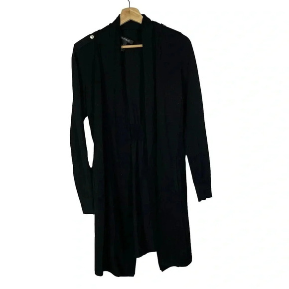White House Black Market WHBM Black Ribbed Open Front Longline Cardigan Sweater - Picture 1 of 2